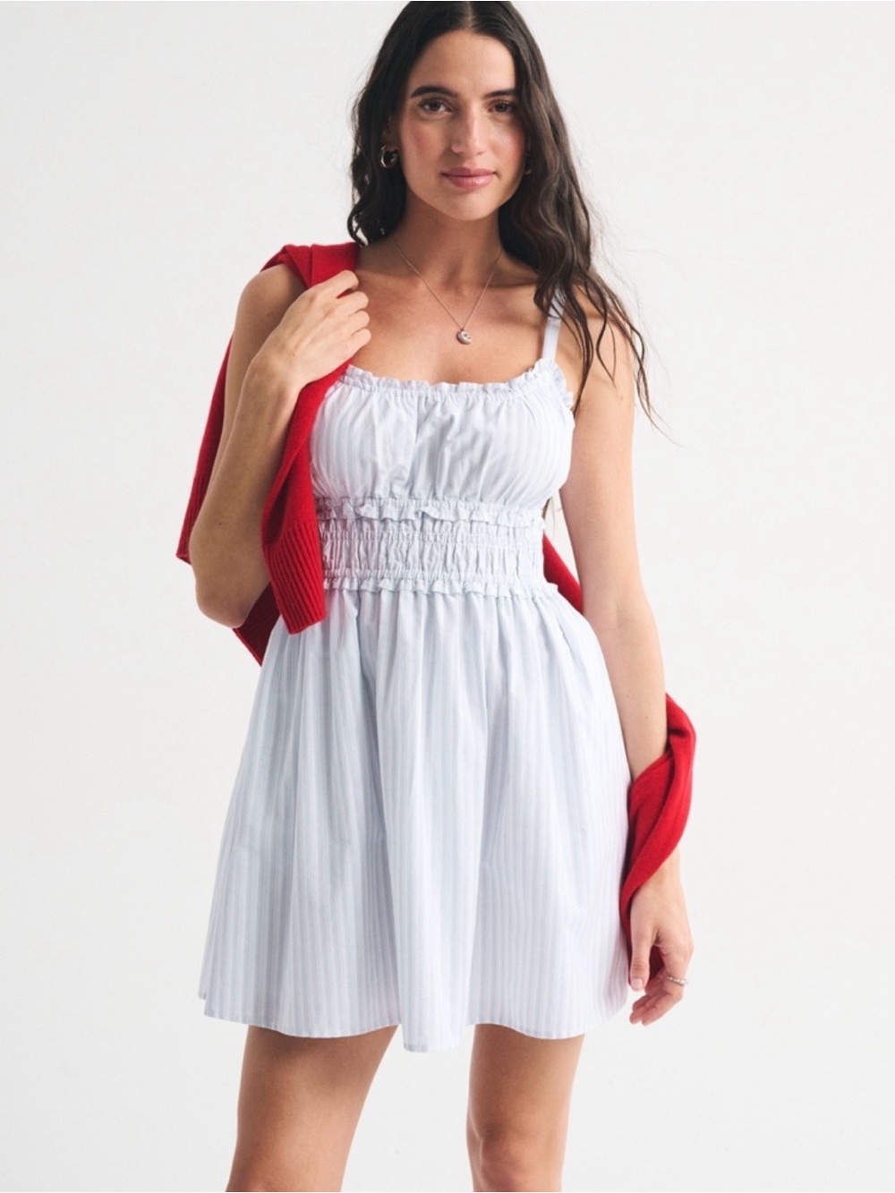 NWT Abercrombie Bra-Free Smocked Waist Blue Stripe Mini Dress